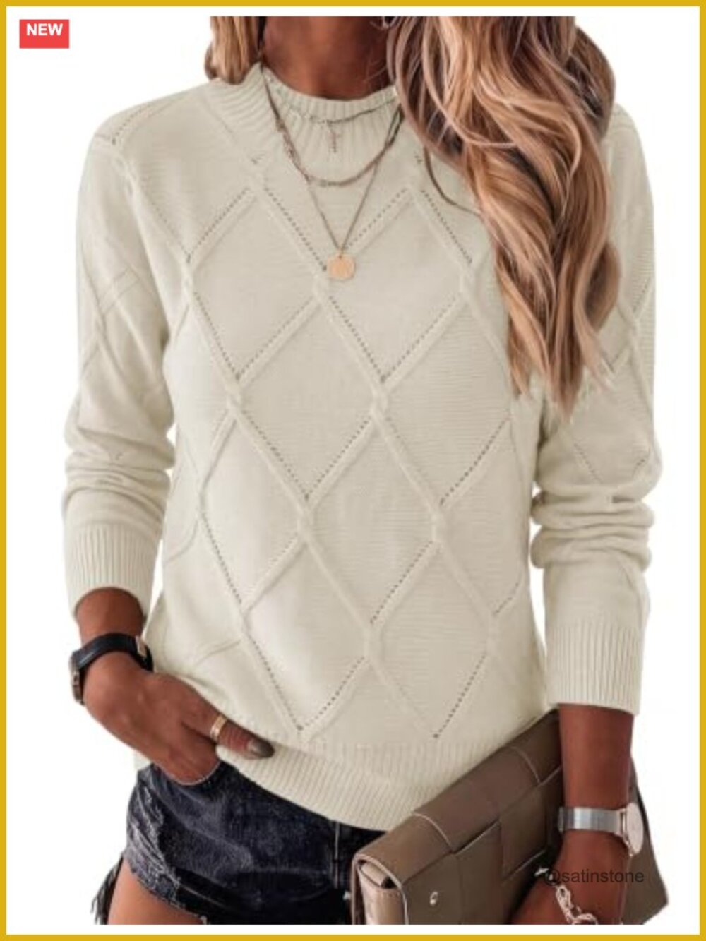 Women's Long Sleeve Pullover Sweater Hollow Out Knit Crew Neck Fall Top